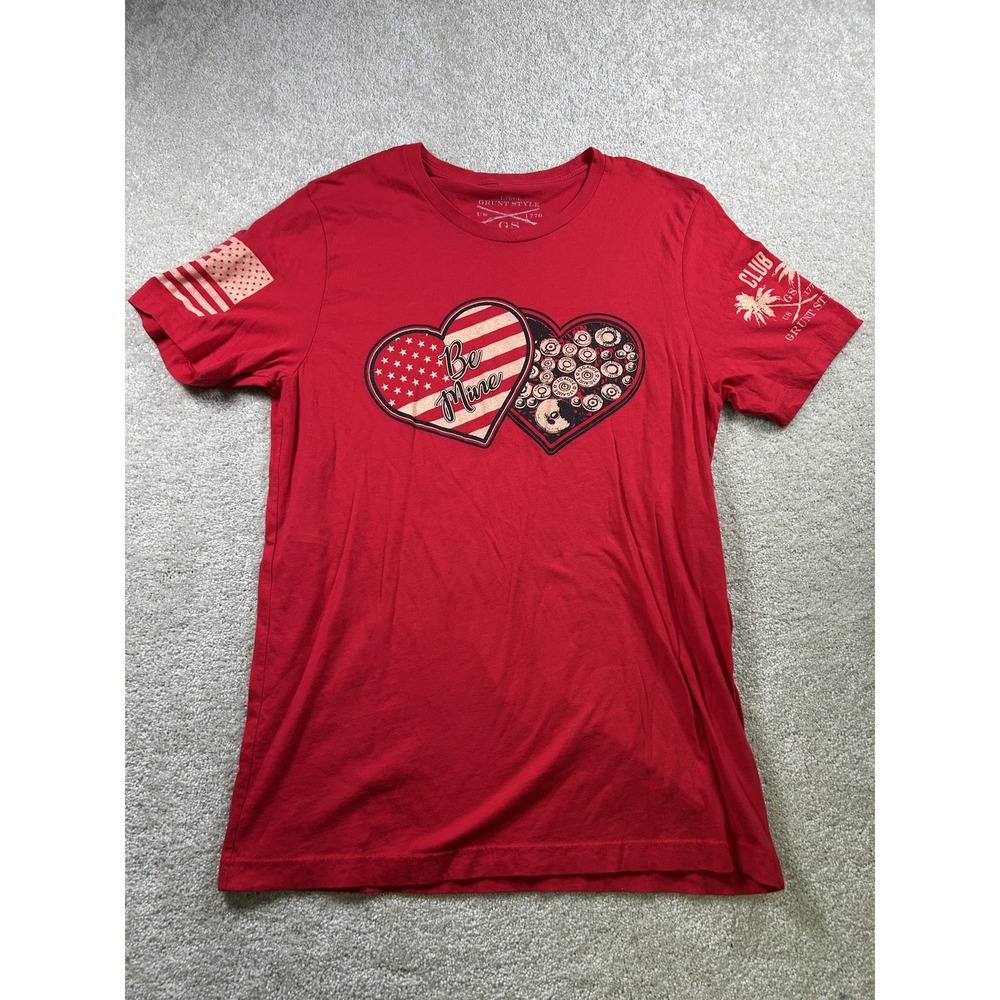 Grunt Style Shirt Mens Large Be Mine Valentine Hearts Patriotic American‎ Flag
